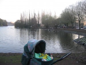 在自然公園中，也常見放在自然中，呼吸新鮮空氣的嬰兒車